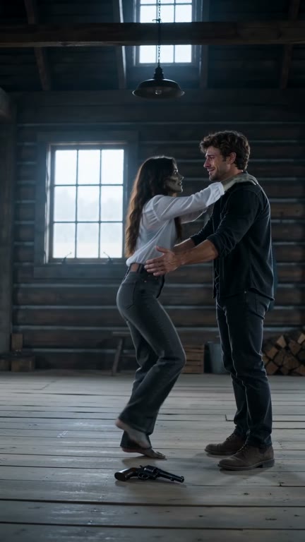 The partner reaches around the survivor’s shoulders just before their embrace