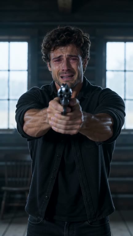 The survivor recognizes his partner while holding a weapon in the cabin